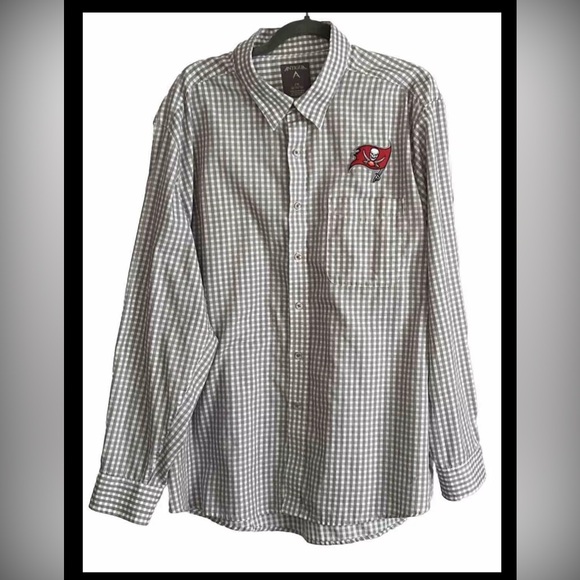Tampa Bay Buccaneers Antigua Gray White Check 2XL Red BUCS LOGO LSleeve FBALL EC - Picture 2 of 10